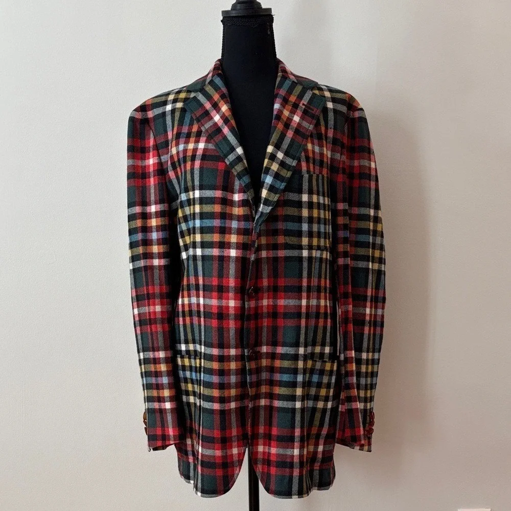 ETRO Milano Vintage Men's Wool Multi Sport Coat Blazer Jacket Red Green size 52R